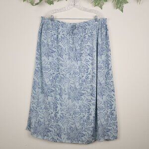 Wonderly Size XXL Blue Paisley Floral Elastic Waist Adjustable Drawstring Skirt